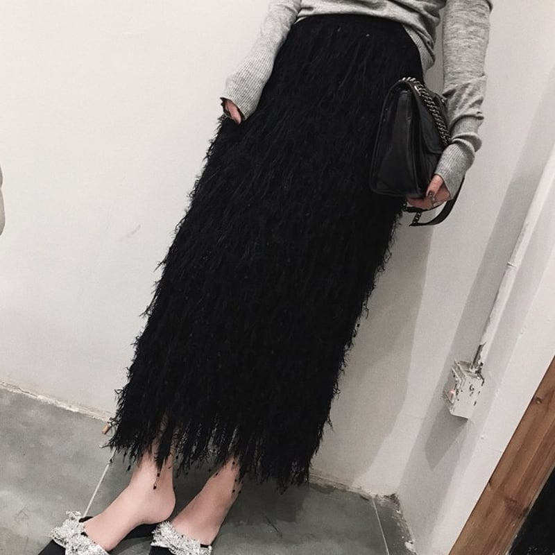 フェザースカート オーストリッチヘア風 フェザーロングスカート
