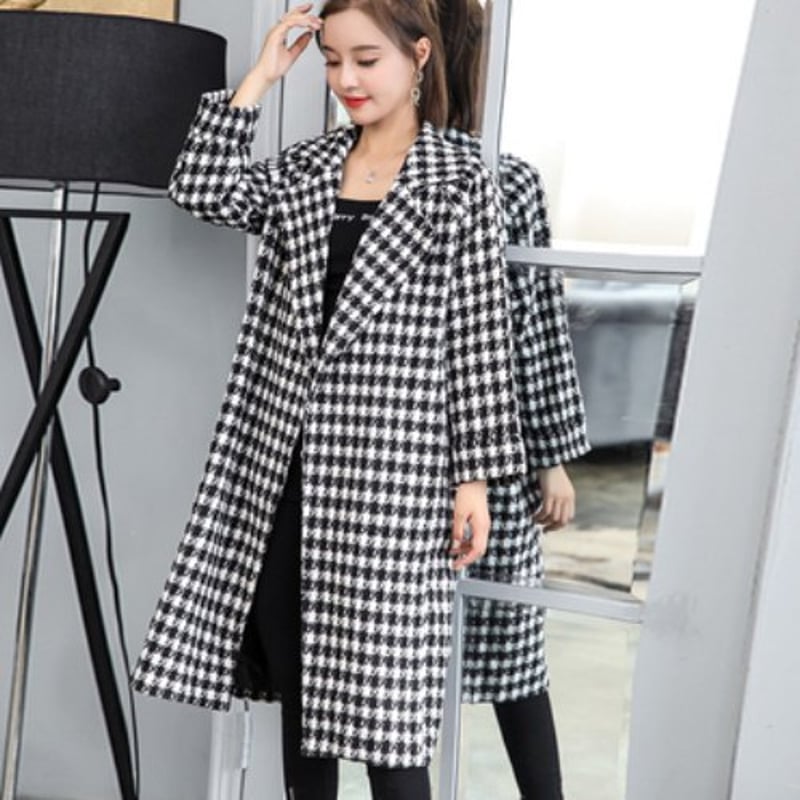 チェック柄 千鳥格 メルトン トレンチコート 秋冬 A1958