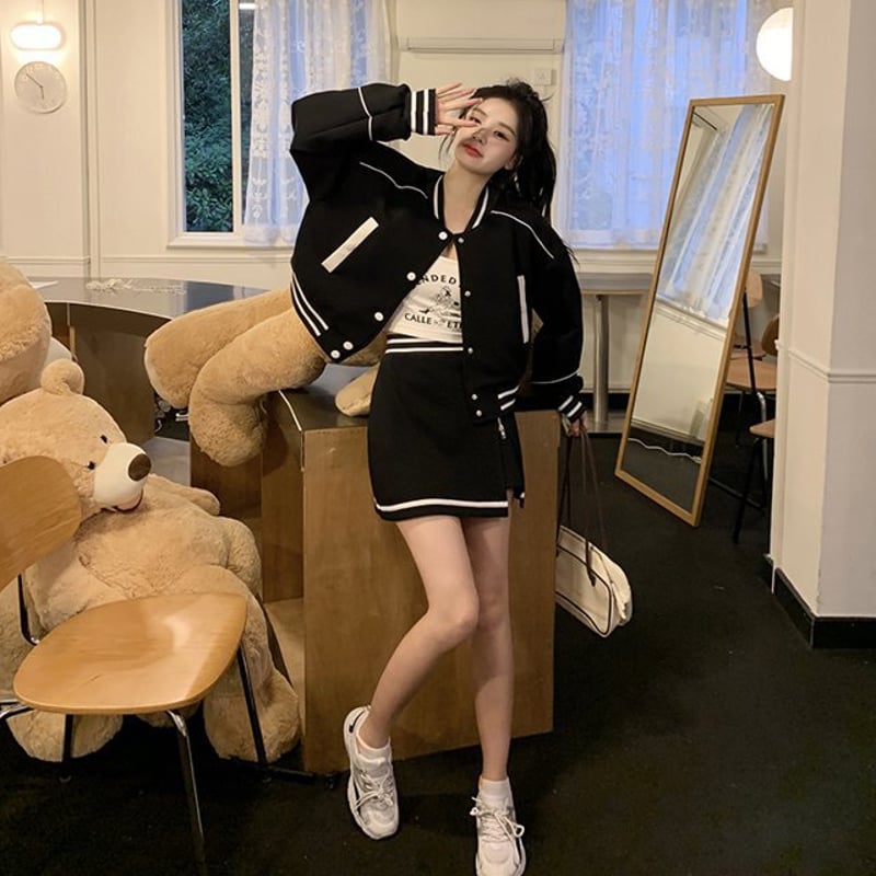 セットアップ】スタジャン＋ミニスカート ブルゾン スカート