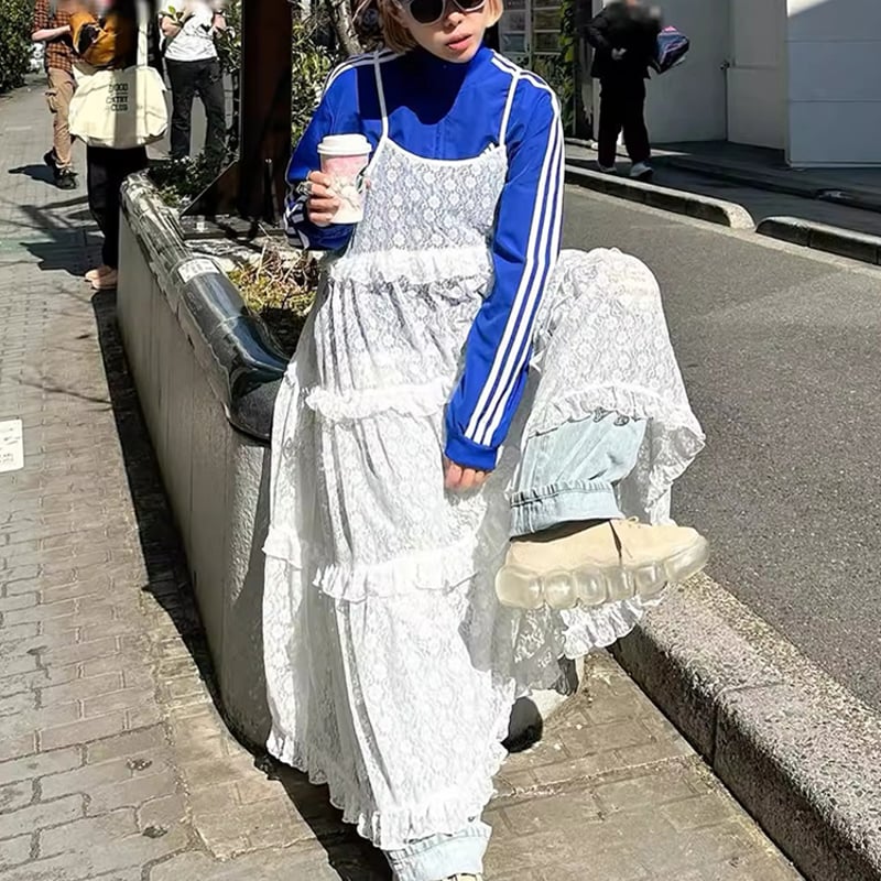 花柄刺繍レースキャミソールワンピース レースキャミワンピース キャミ