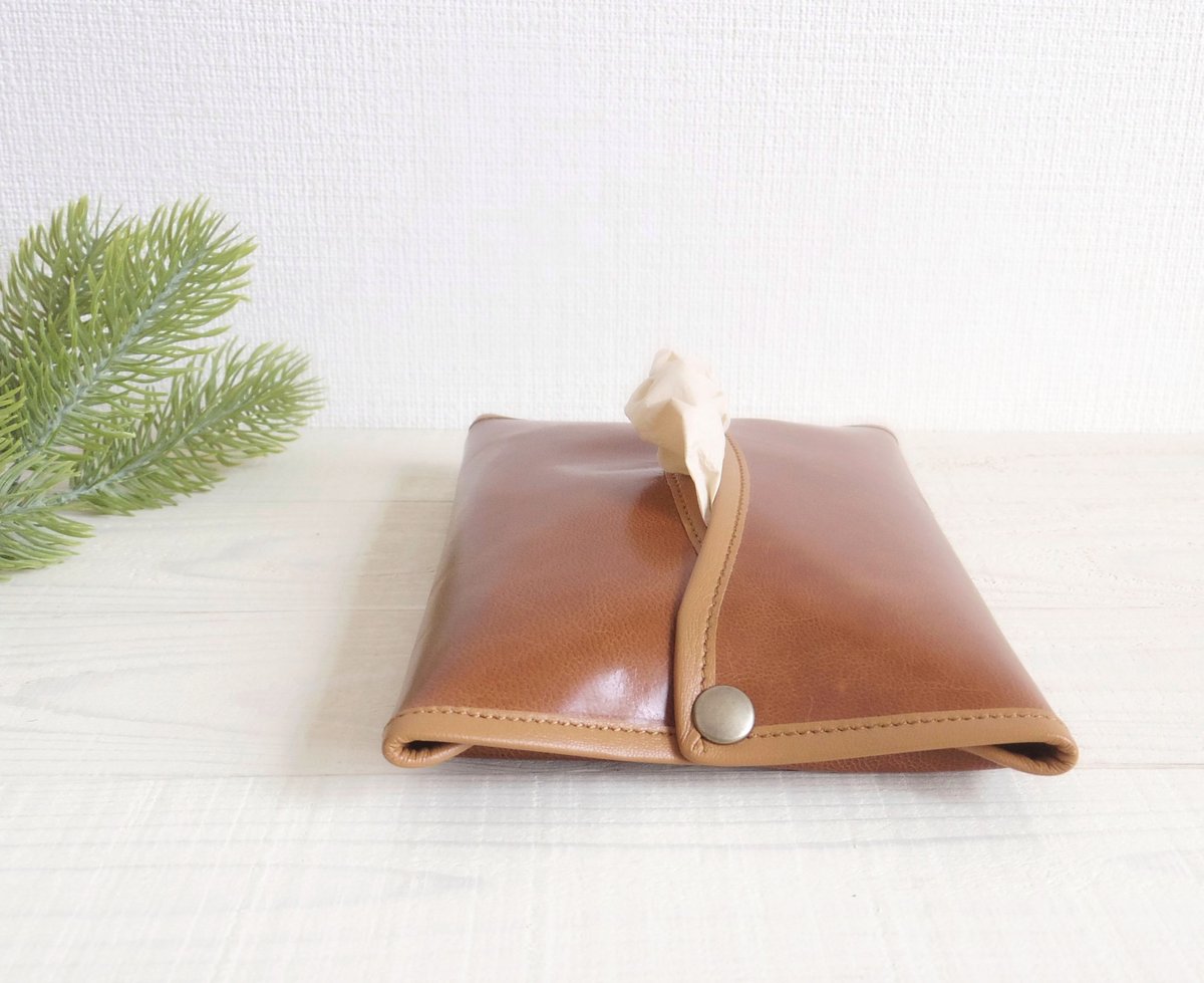 本革ミニティッシュカバー＜ハーフサイズティッシュ＊キャメル牛革
