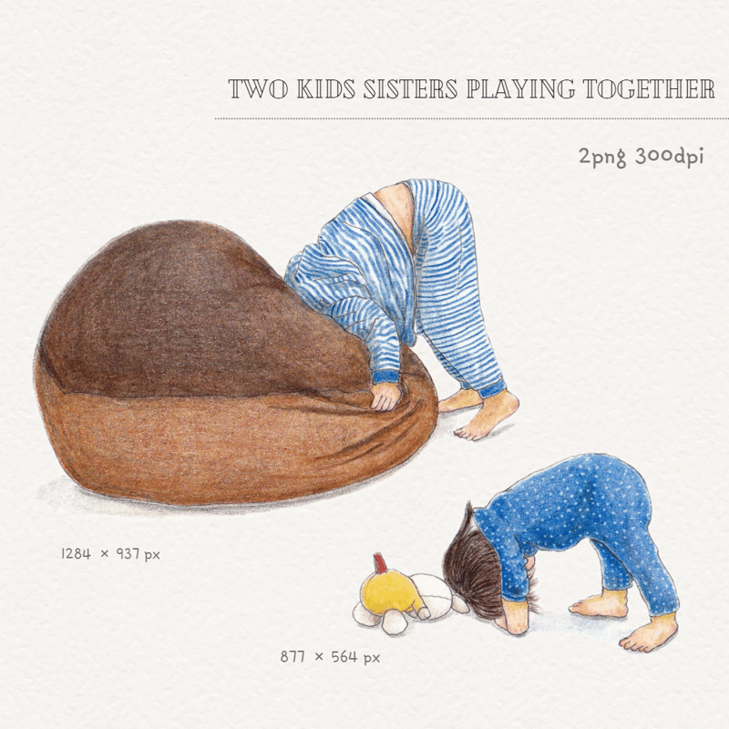 イラスト素材・Two kids sisters playing together・おねえちゃん