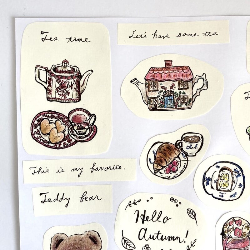 10.【9月イラストペーパー】ホワイト/クマちゃんとお茶時間