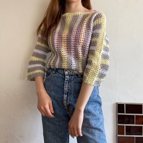 Handknit crochet pullover