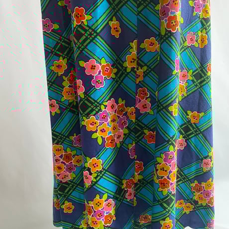 1970s ribbon collar blue dress