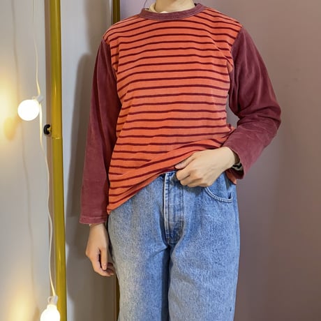 Salmon pink border velour long sleeve
