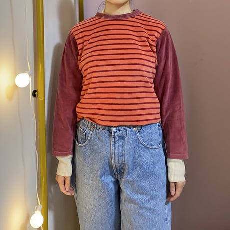 Salmon pink border velour long sleeve