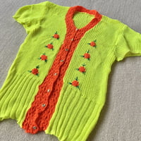 70s neon yellow summer knit cardigan