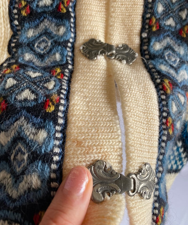 60~70's Vintage Metal hook nordic knit cardigan