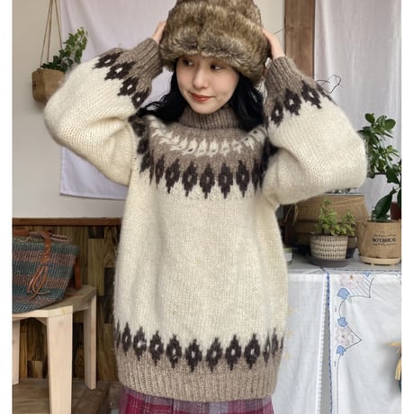 Brown and white nordic sweater