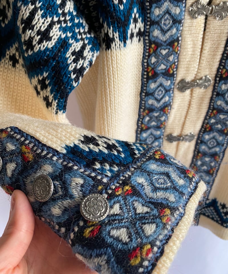 60~70's Vintage Metal hook nordic knit cardigan 60~70's Vintage Metal hook nordic knit cardigan