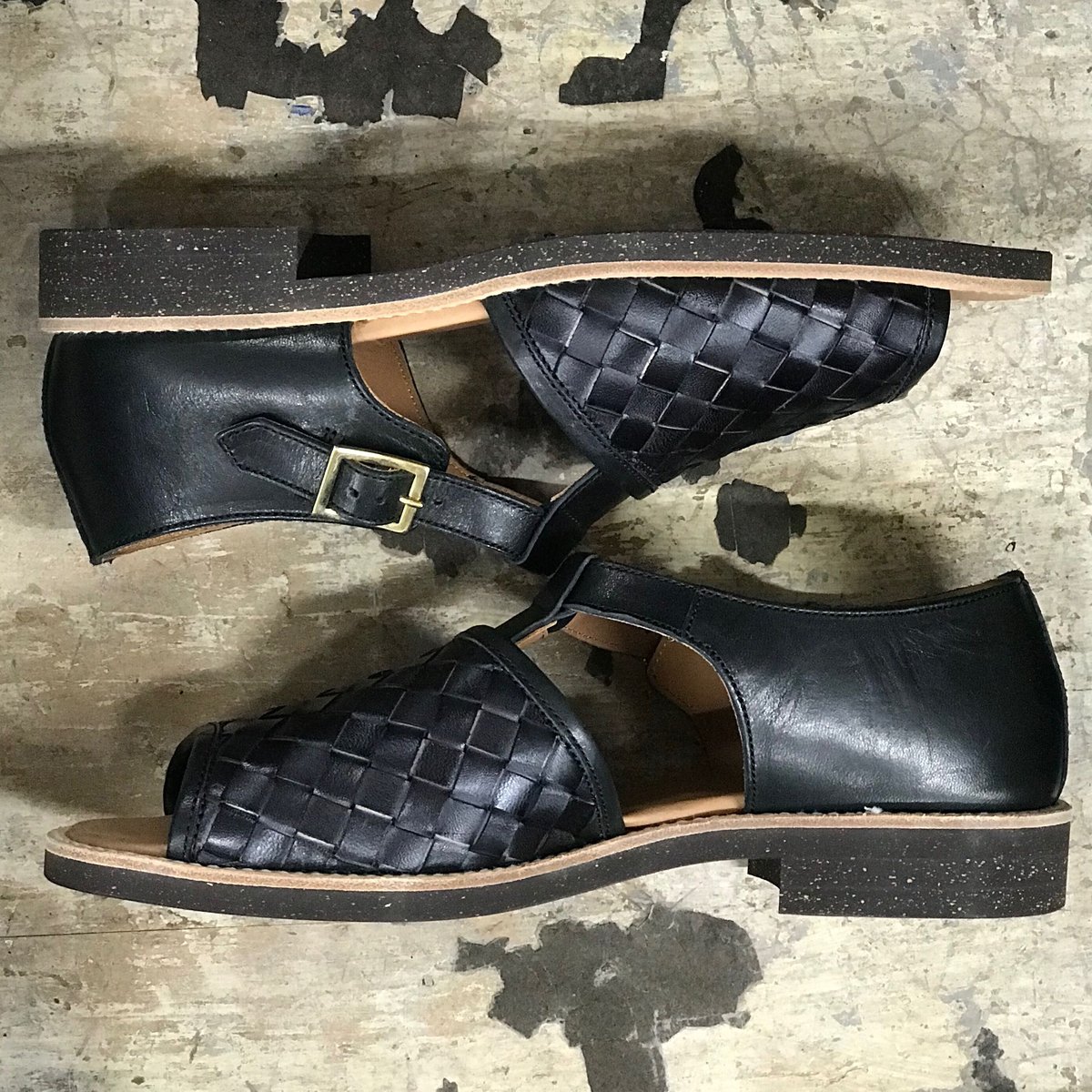 Classical Horsehide Mesh Sandals LOT1185 BLACK