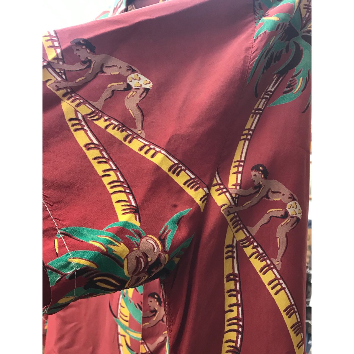 Vintage Palm Tree Climbing Border Hawaiian Shi