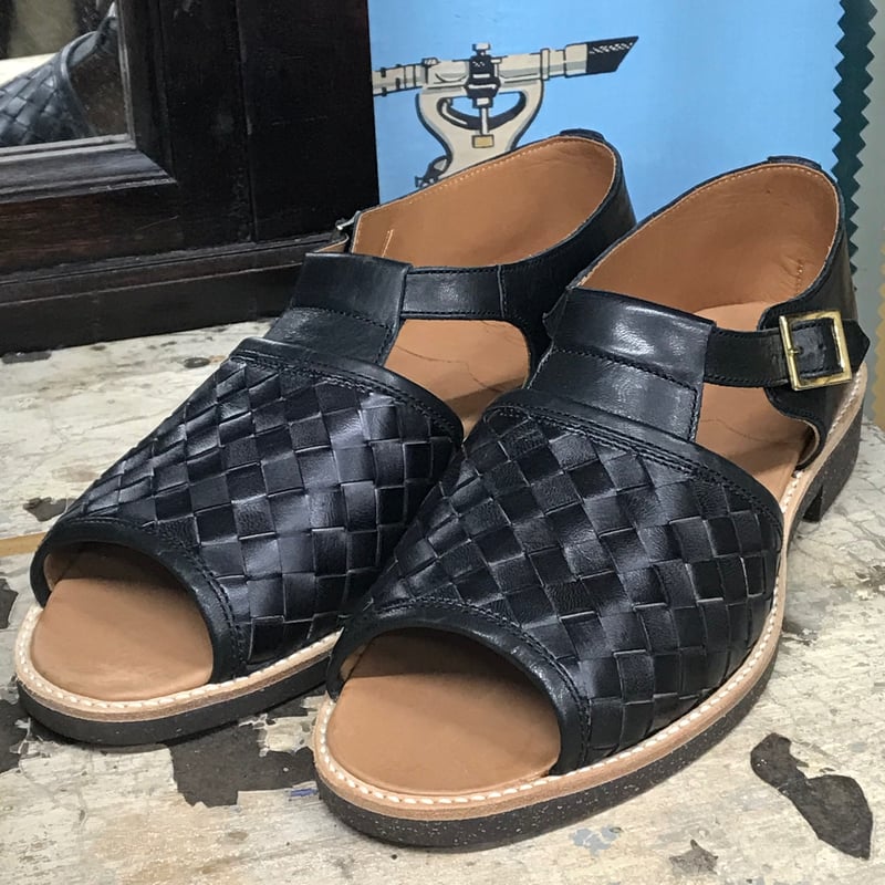 Classical Horsehide Mesh Sandals LOT1185 BLACK