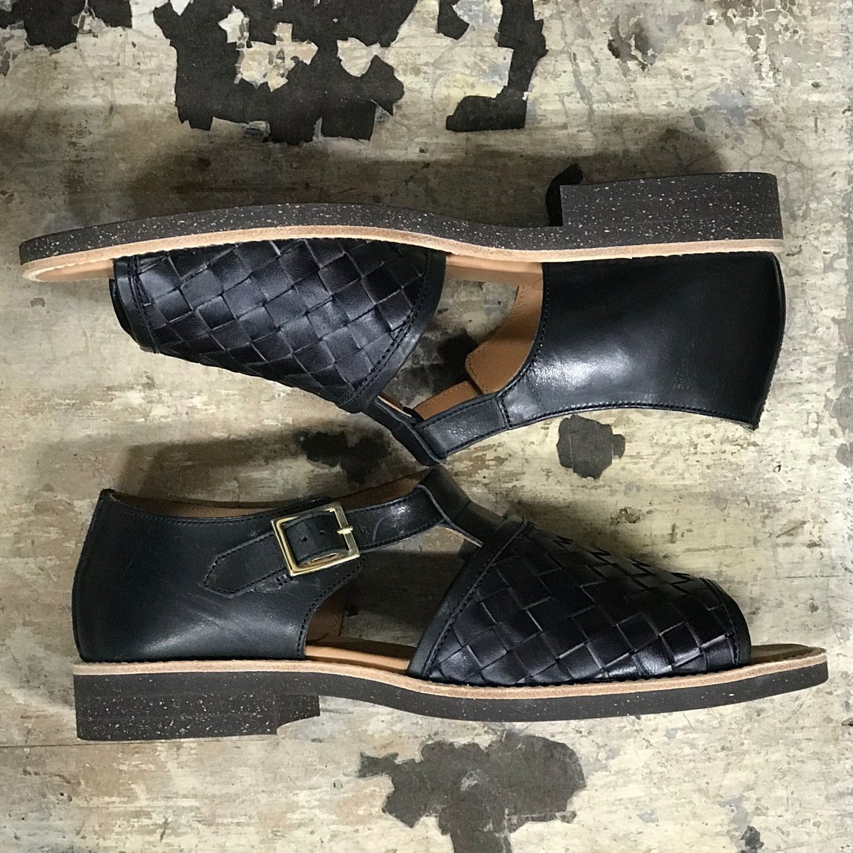 Classical Horsehide Mesh Sandals LOT1185 BLACK