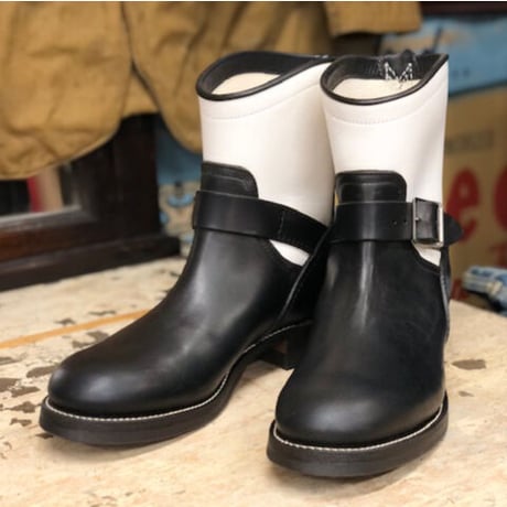40’s Style Twotone Short Engineer Boots LOT1357 B.BLACK/WHITE /B.BLACK