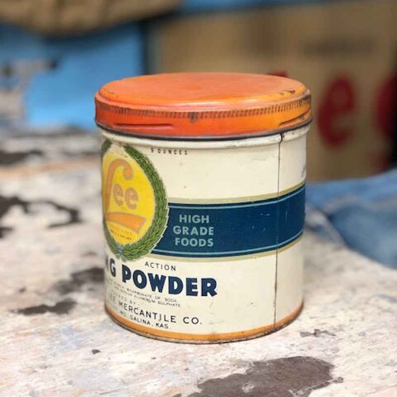 Vintage Lee BAKING POWDER Tin Can | Shank Cloth