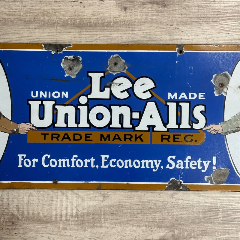 Antique Lee UNION-ALLS PORCELAIN SIGN | Shank C Antique Lee UNION-ALLS PORCELAIN SIGN | Shank C