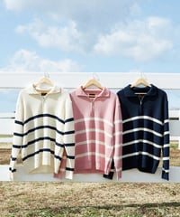 HALF-ZIP BORDER KNIT