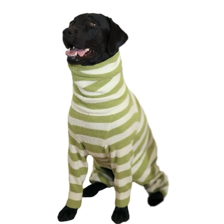 Fuzzy Stripe High-neck Rompers　GREEN Stripe　JPY10,500+10%TAX