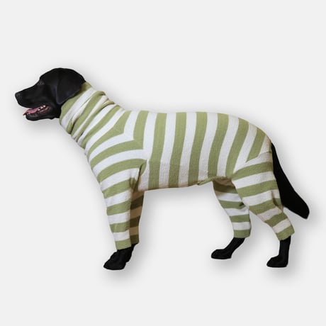 Fuzzy Stripe High-neck Rompers　GREEN Stripe　JPY10,500+10%TAX