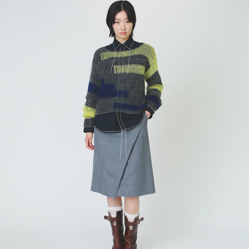 may　soduk patchwork knit tops / gray soduk 