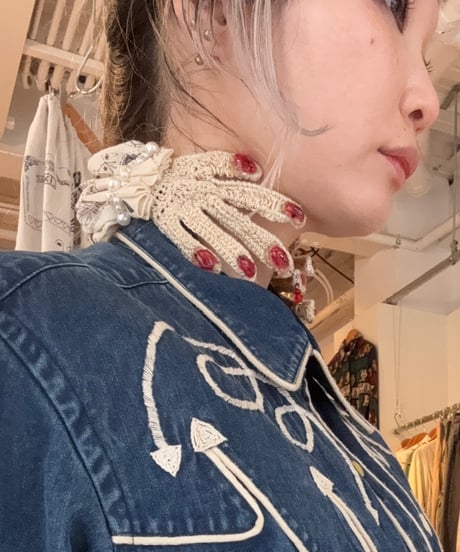 hand motif choker ivory手書きイラストビーズTYPE