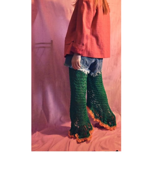 hem frill pants  【green×orange】
