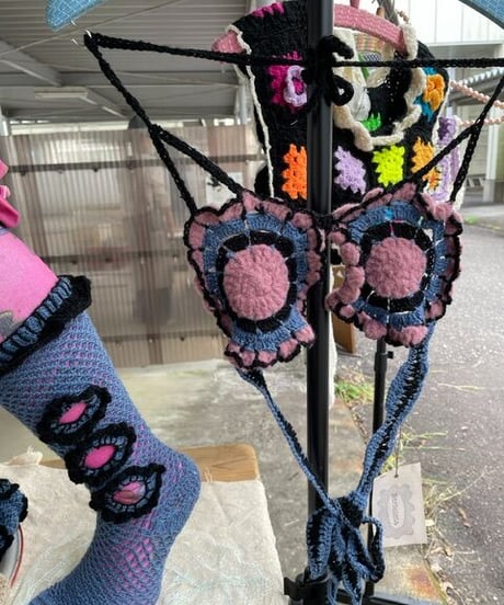 hole flower socks  denimBlue