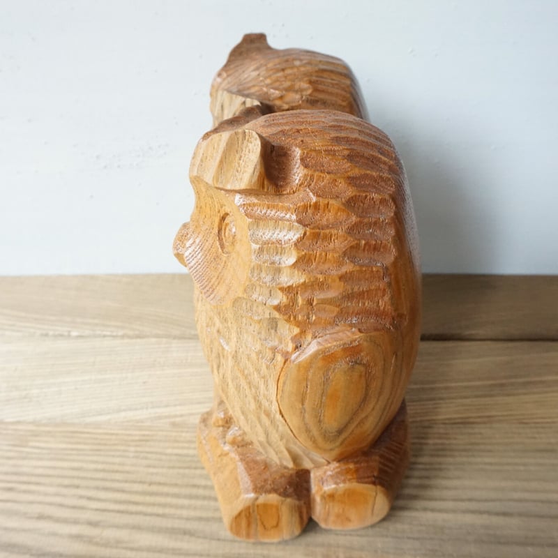 木製フクロウ彫刻 約30cm 槐 二羽フクロウ (大) | woodplaza's STORE