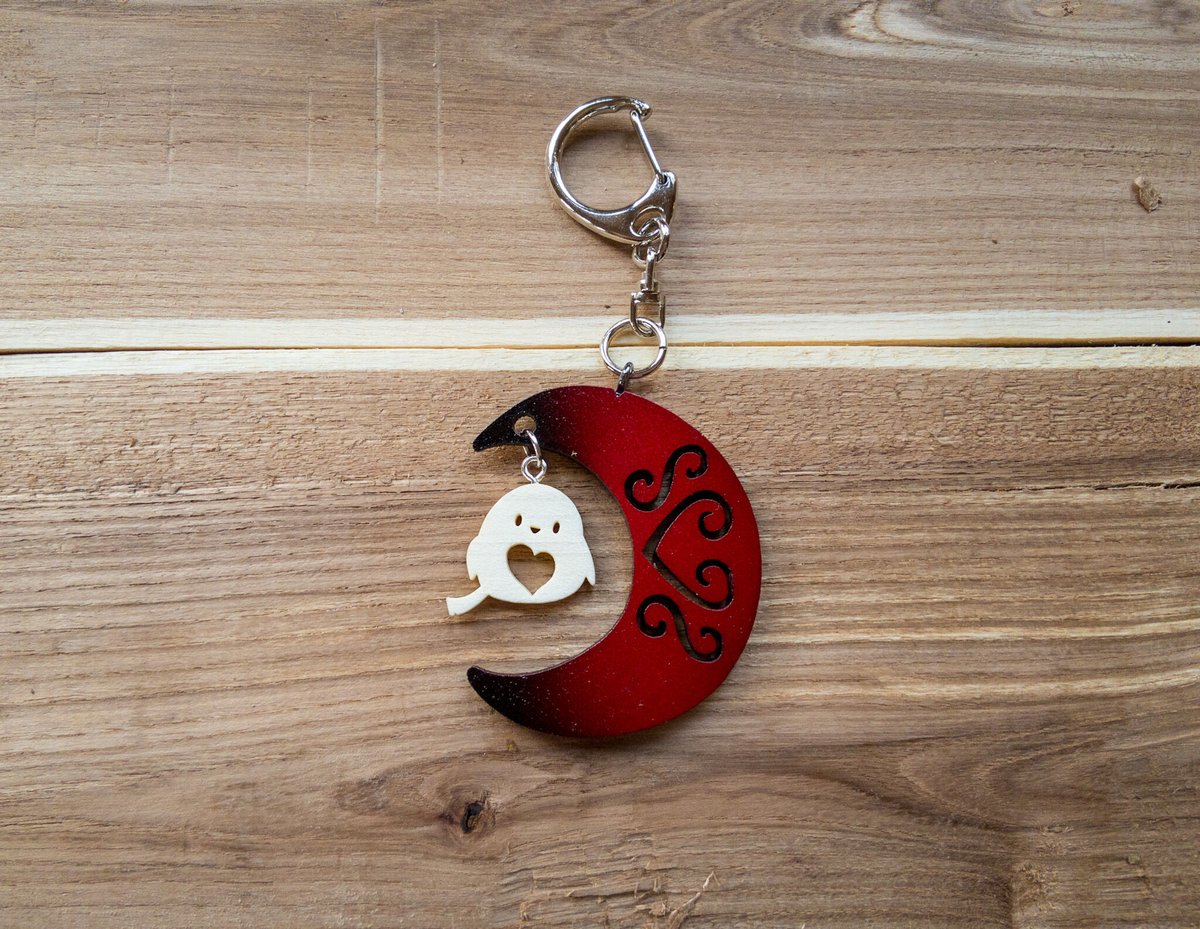 アイヌ文様 シマエナガと三日月のキーホルダー | woodplaza's STORE