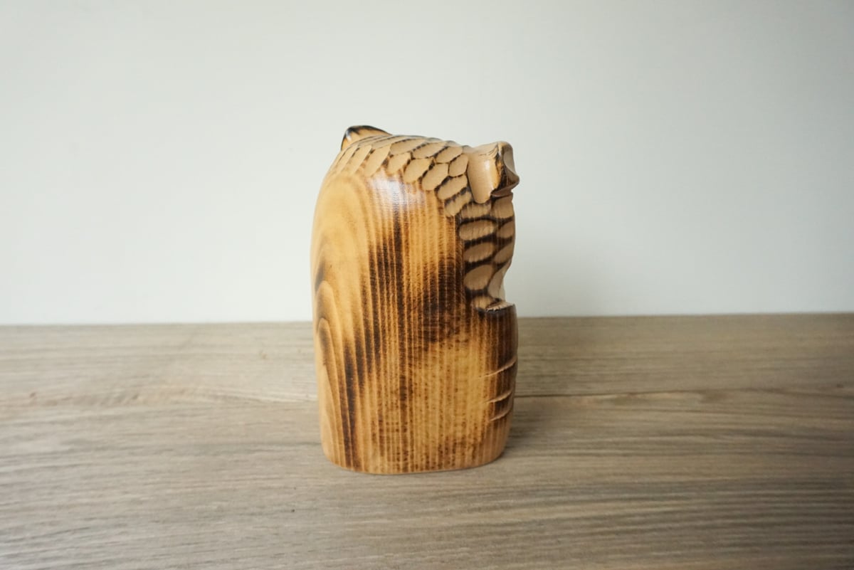 シマフクロウ木彫り 北海道産シナ材 木彫りフクロウ | woodplaza's STORE
