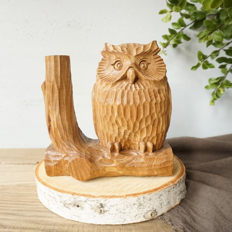 フクロウ（とまり木） 槐 とまり木フクロウ | woodplaza's STORE