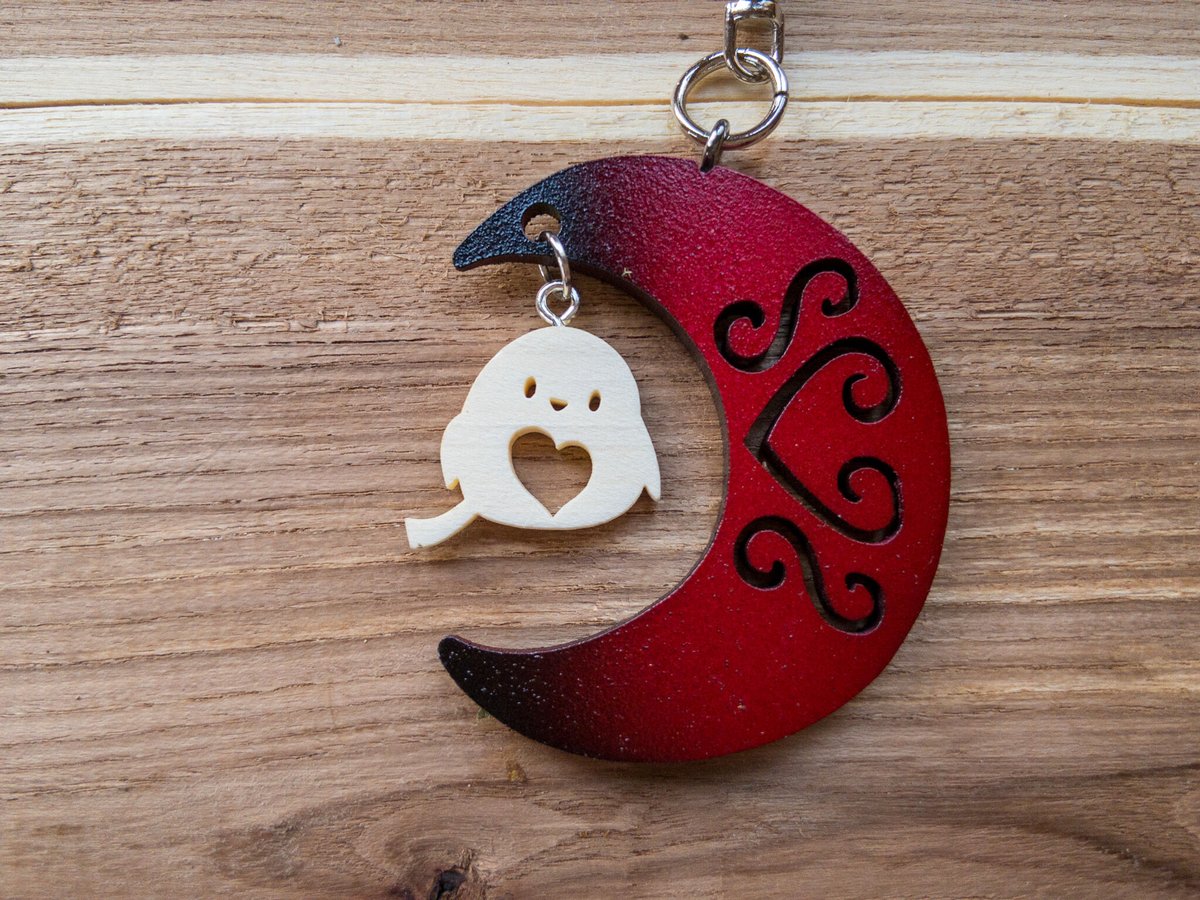 アイヌ文様 シマエナガと三日月のキーホルダー | woodplaza's STORE