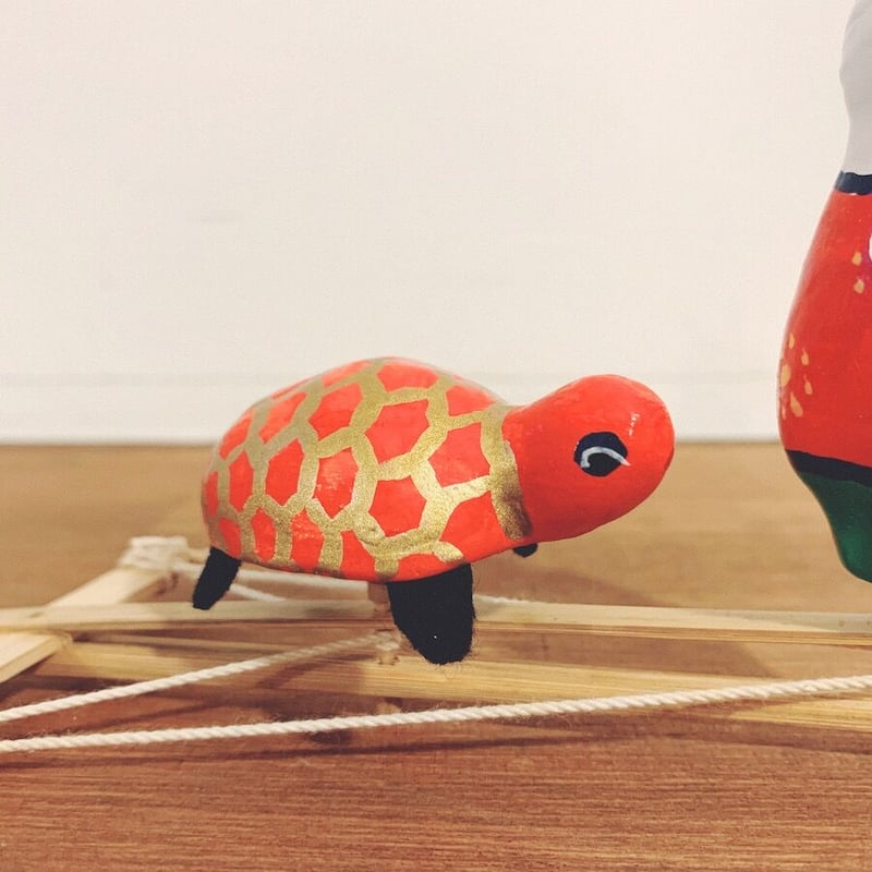 亀　置物　郷土玩具　張子 富田林玩具『糸からくり・兎と亀』 | 象々の郷土玩具