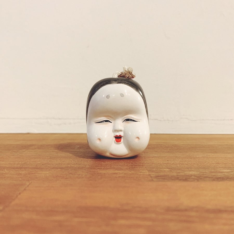 昭和伝統的な陶器のお福さん と 天狗の両面土鈴 【公式通販】