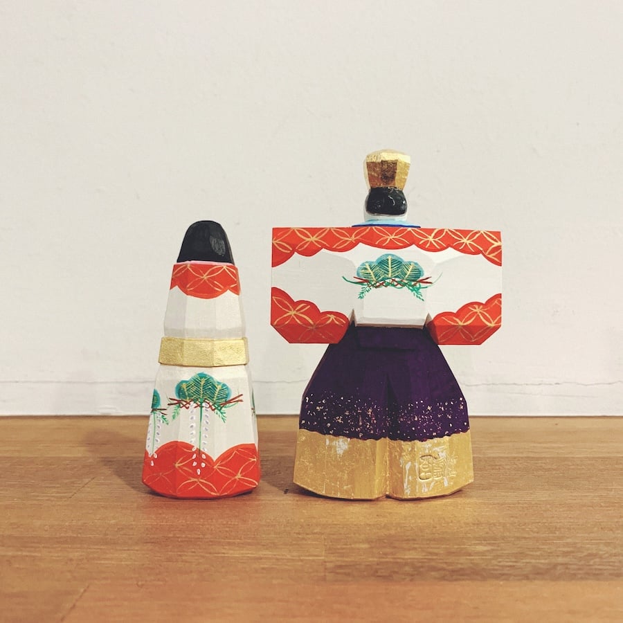 一刀彫 奈良 大林杜寿園 縁起物 高砂人形 高砂（4寸木地）- 奈良一刀彫工房 大林杜寿園