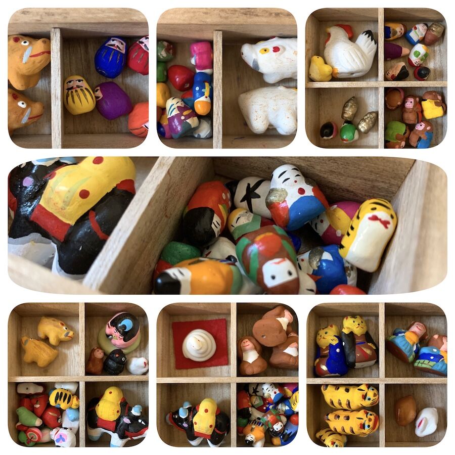 杉谷マサ作・清水豆人形の詰め合わせ箱 | 象々の郷土玩具