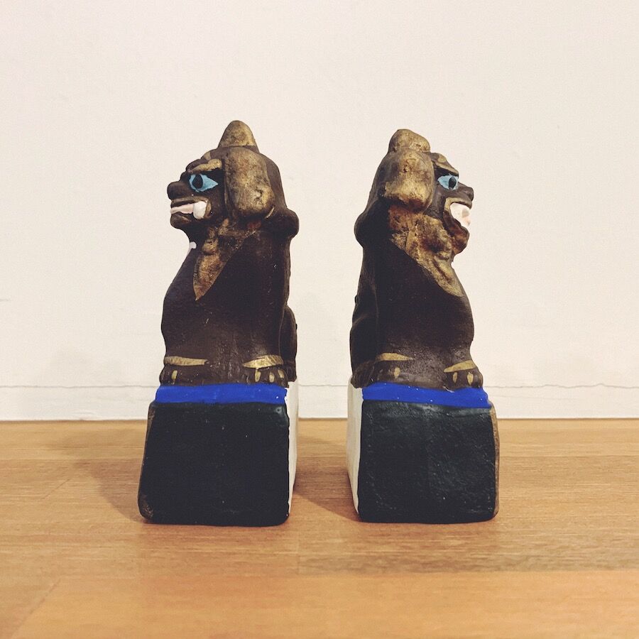 土人形　狛犬　獅子　富山　阿吽　一対　郷土玩具 original