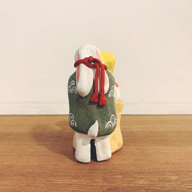 名古屋土人形・野田末吉の『夫婦餅つきうさぎ』土鈴 | 象々の郷土玩具