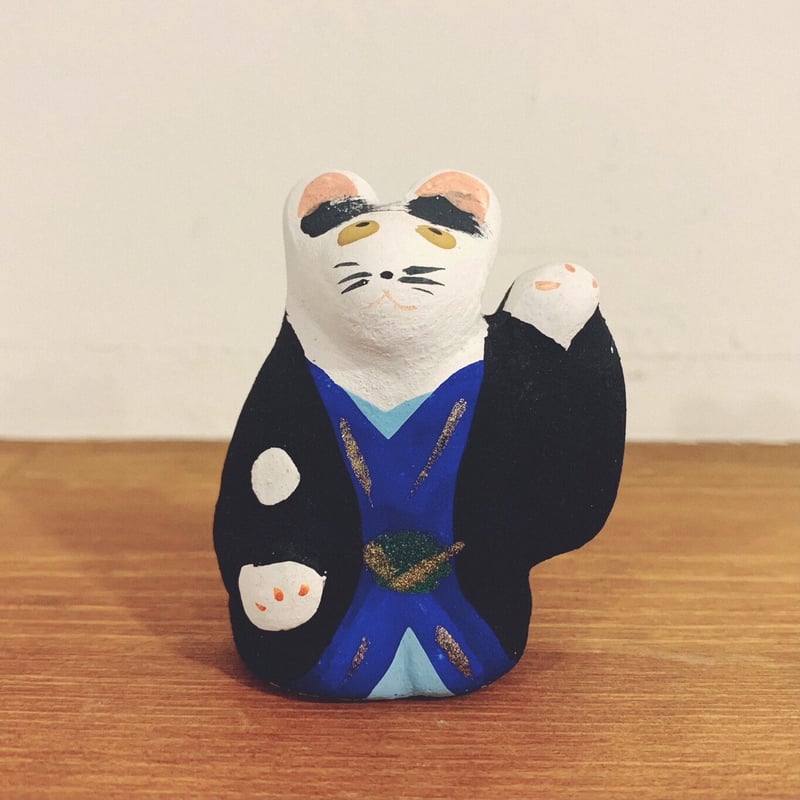古い土人形の招き猫:招猫郷土玩具こけし福助