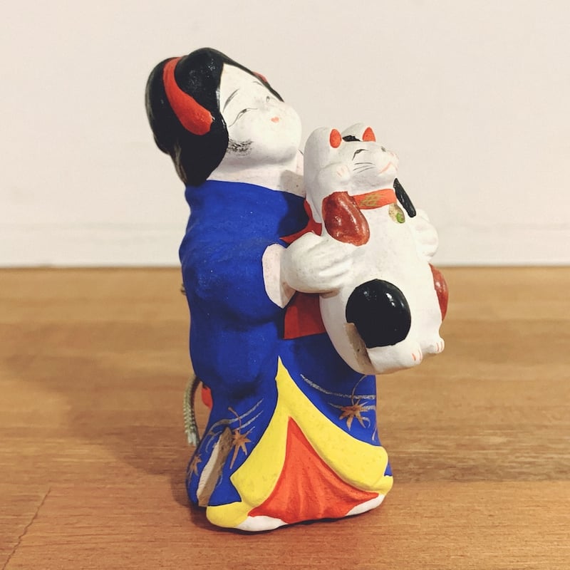 名古屋土人形・野田末吉『招き猫抱きお福』土鈴 | 象々の郷土玩具