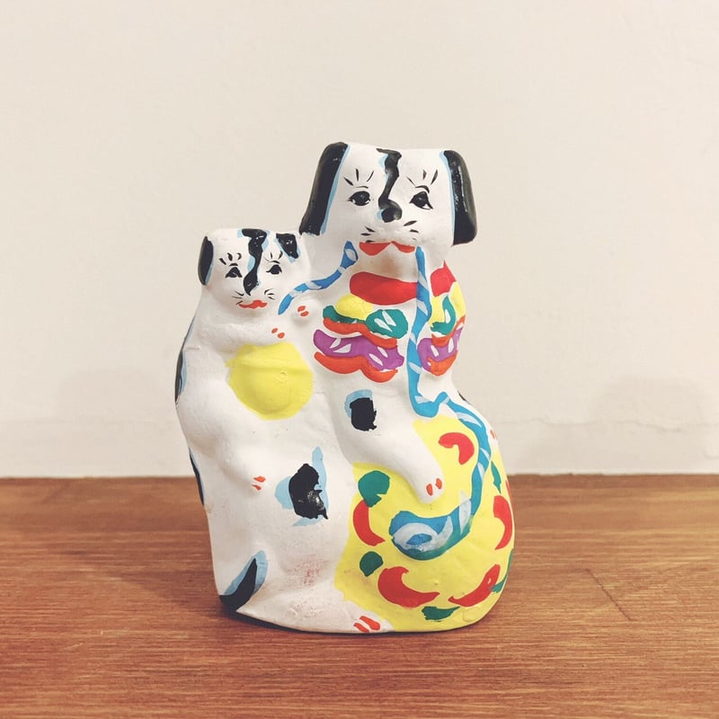 下川原土人形の『親子鞠犬』 | 象々の郷土玩具