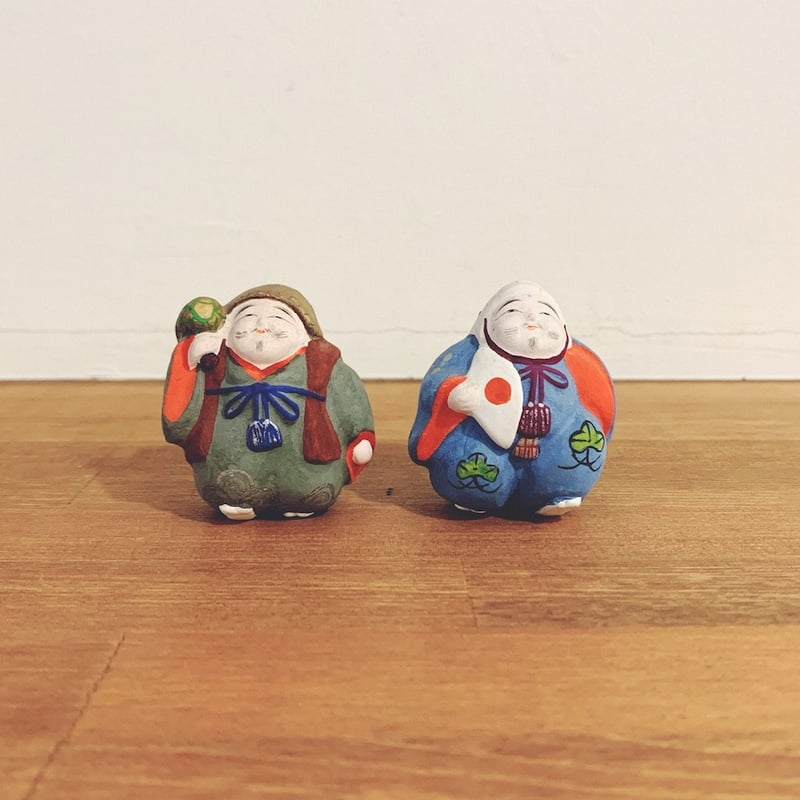 入手困難　名古屋土人形　野田末吉の土人形 名古屋土人形・野田末吉『招き猫抱きお福』土鈴 | 象々の郷土玩具
