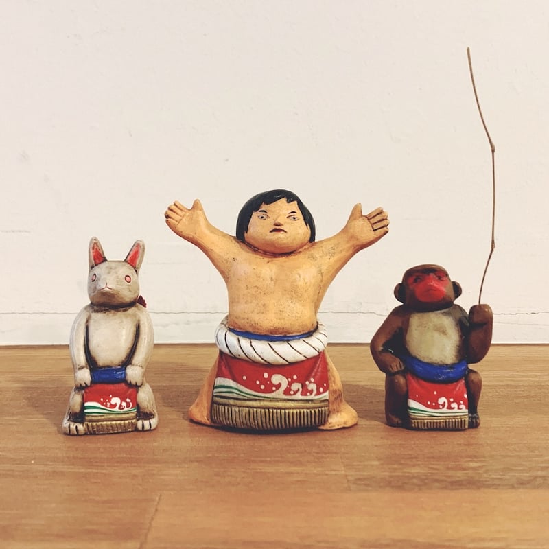 洛趣舎『金太郎・うさぎ・猿』土鈴3点 | 象々の郷土玩具