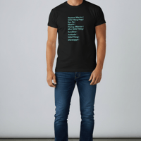 スタジオオリジナル英字Tシャツ（黒 x MINT BLUE）