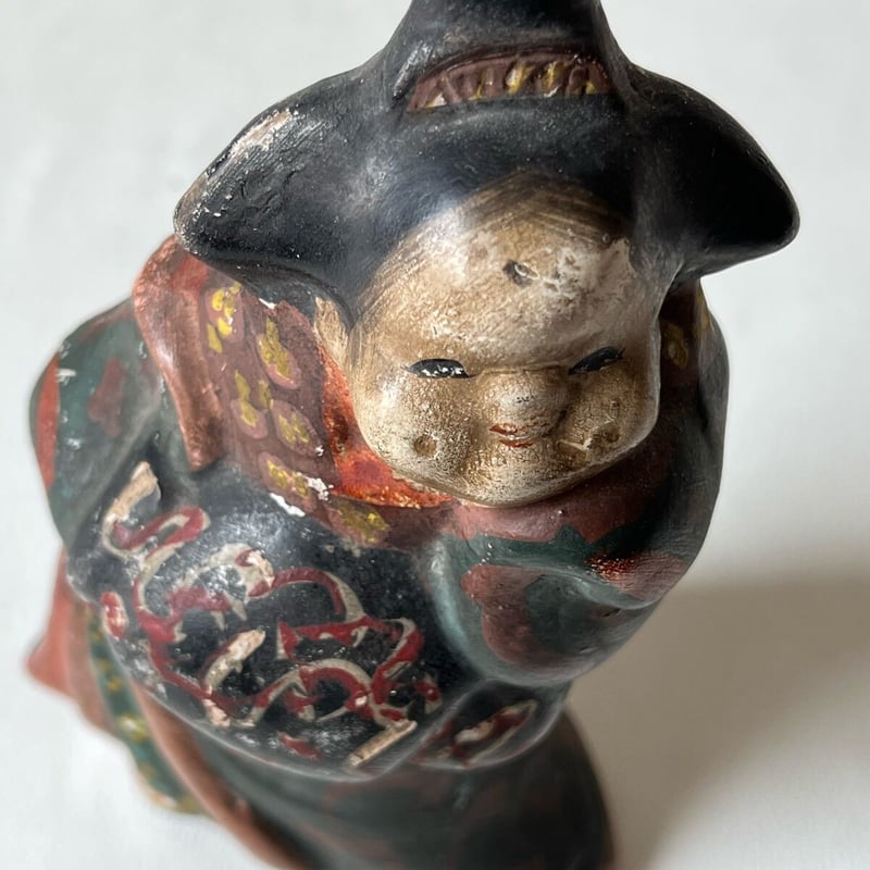 希少 江戸期 伏見人形 鵤幸右衛門 彩色布袋座像 銘【伏見 人形や