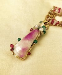 天然石 ネックレス コバルトカルサイト（モロッコ産）エメラルド ルビー ヒスイ トルマリン アマゾナイト サイズ： 53cm (ネックレス部分) P-GS-0002