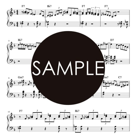 ジャズブルースピアノ（Key=F）楽譜、伴奏音源、フル音源 "Blues in F #3"