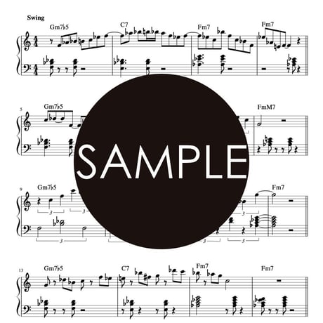 ジャズピアノ（ツーファイブフレーズ） 楽譜、伴奏音源、フル音源 "Jazz Piano Licks 2-5-1 Minor #2"